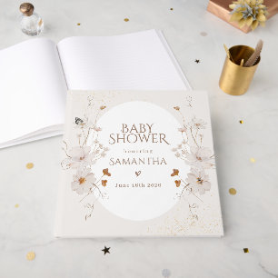 Boho Beige Watercolor Floral Garden Baby Shower Guest Book
