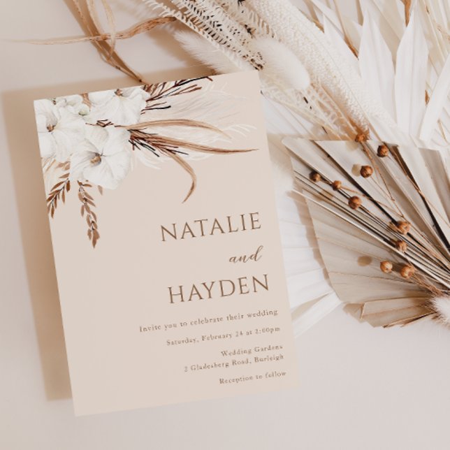Boho Beige White Floral All Seasons Wedding Invitation (Creator Uploaded)