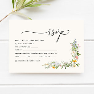 Boho Beige Wildflower Wedding RSVP Card