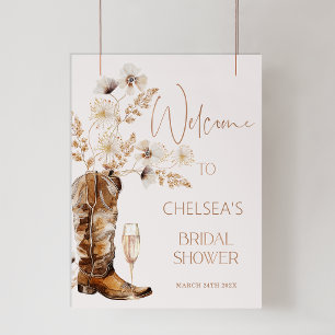 Boho Beige Wildflowers Boots Bridal Shower Welcome Photo Print