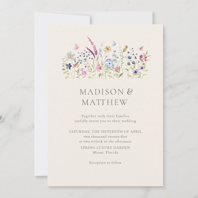 Boho Beige Wildflowers Wedding Invitation (Front)
