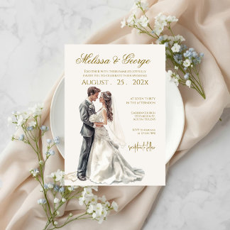 Boho beige with bride Wedding Invitation