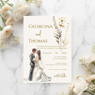 Boho beige with bride Wedding  Invitation