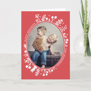Boho Berries Oval Holiday Folded Photo Card Red
