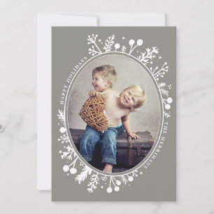 Boho Berries Oval Holiday Photo Card Taupe