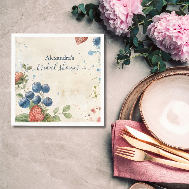 Boho Berry Sweet Strawberry Bridal Shower  Napkin (Creator Uploaded)