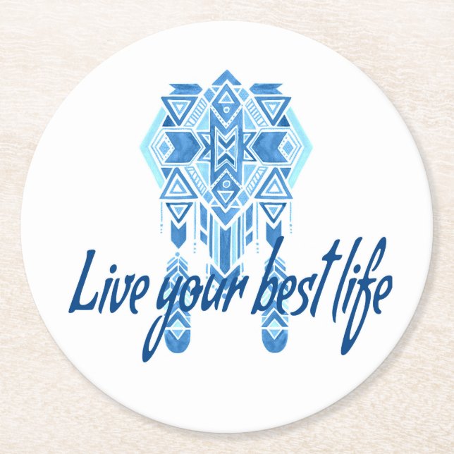 Boho Best Life Round Paper Coaster (Front)