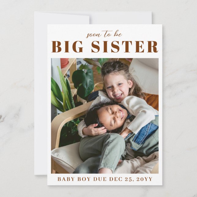 Boho Big Sister Pregnancy Photo Announcements (Front)