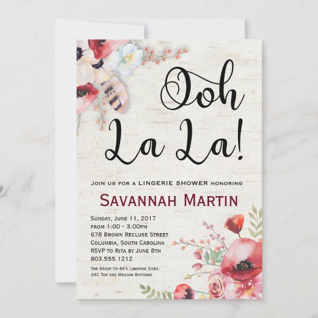 Boho Birch Lingerie Shower Invitation 5x7 (Front)