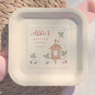 Boho Birds Berries Nesting Party Girl Baby Shower Paper Plate
