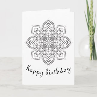 Boho Birthday mandala floral ornament colouring ar Card