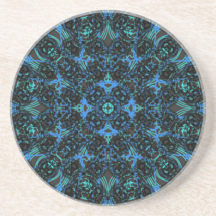 Boho Black and Blue Diamond Chains Pattern Coaster