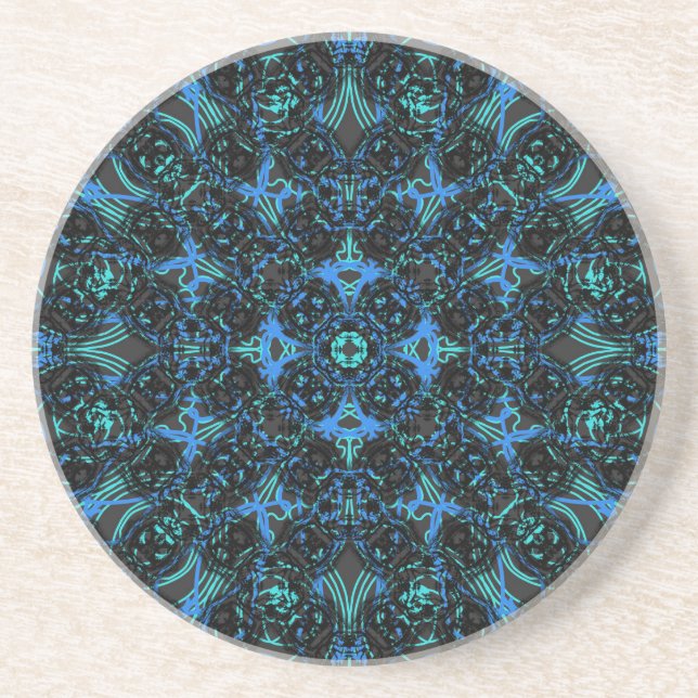 Boho Black and Blue Diamond Chains Pattern Coaster (Front)