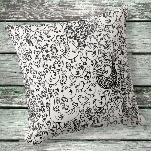 Boho Black and White Birds Decorative Pattern Cushion (Creator Uploaded)