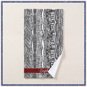 Boho Black and White Ethnic Bath Towel Set