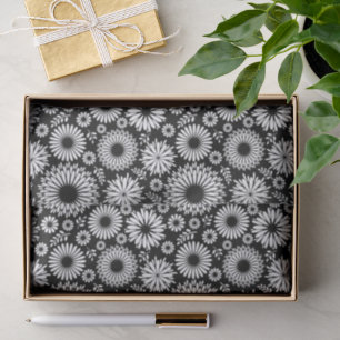 Boho Black and White Folk Flower Starburst Pattern Tissue Paper