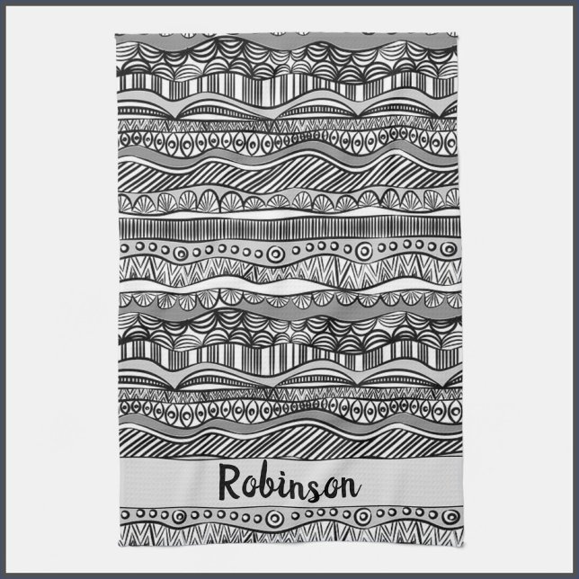 Boho Black and White Tribal Print Tea Towel (Creator Uploaded)