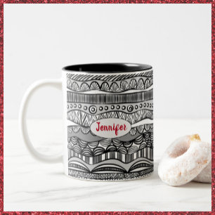 Boho Black and White Tribal Print Two-Tone Coffee Mug