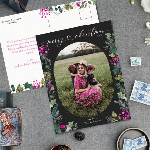 Boho Black & Blush Pink Elegant Christmas Postcard