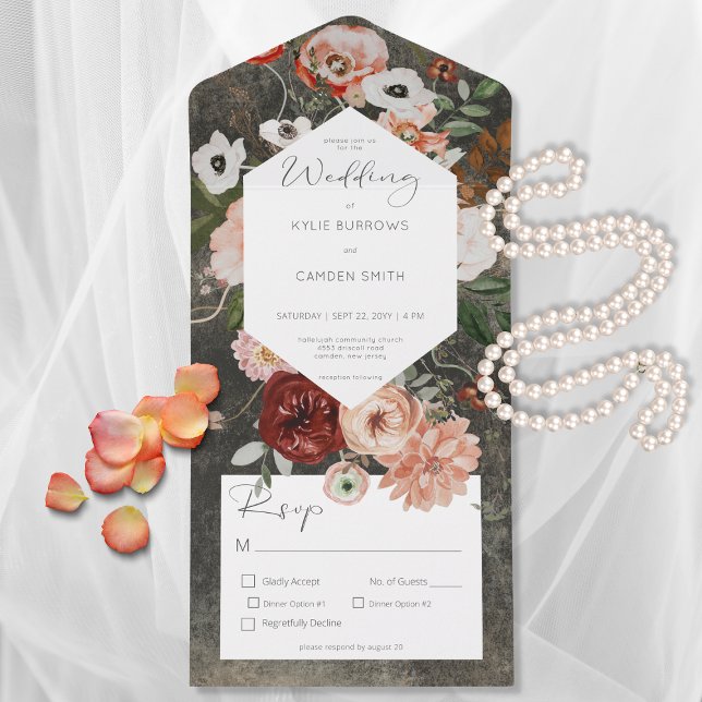 Boho Black Burgundy Fall Floral Dinner All In One Invitation (Creator Uploaded)
