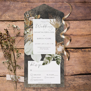 Boho Black Floral All in One Wedding Invitation