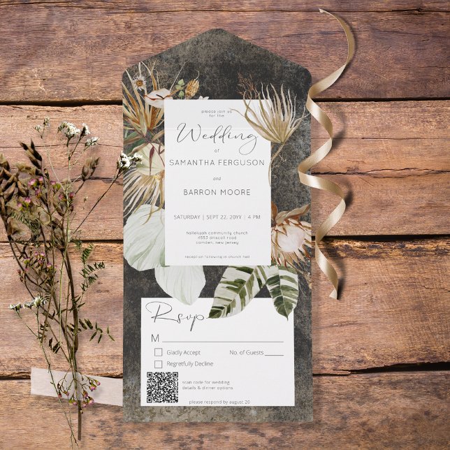 Boho Black Floral QR Code All in One Invitation (Creator Uploaded)