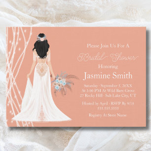 Boho Black Hair Bride With Pearls Bridal Shower Invitation