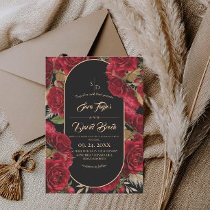 Boho Black ⎮ Roses Burgundy Floral Wedding Invitation