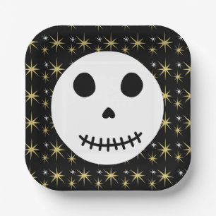 Boho Black Spooky Creepy Halloween Skull Paper Plate