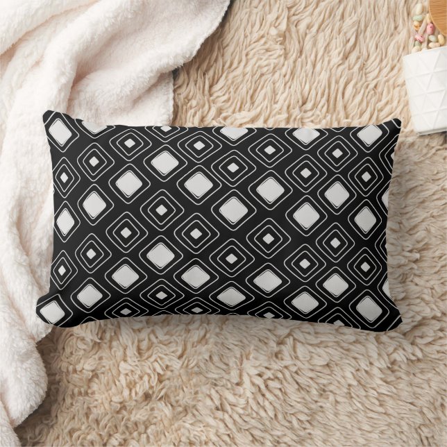 Boho Black Tribal Geometric Aztec Pattern Lumbar Cushion (Blanket)