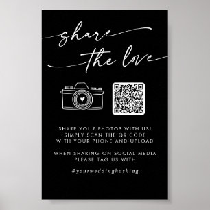 Boho Black Wedding Share the Love QR Code Poster