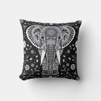 Boho Black & White Batik Elephant Cushion