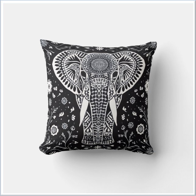 Boho Black & White Batik Elephant Cushion (Creator Uploaded)
