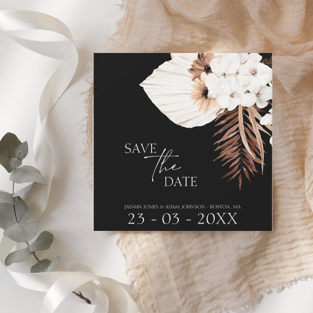 Boho Black White Brown Pampas Grass Wedding Save The Date (Creator Uploaded)