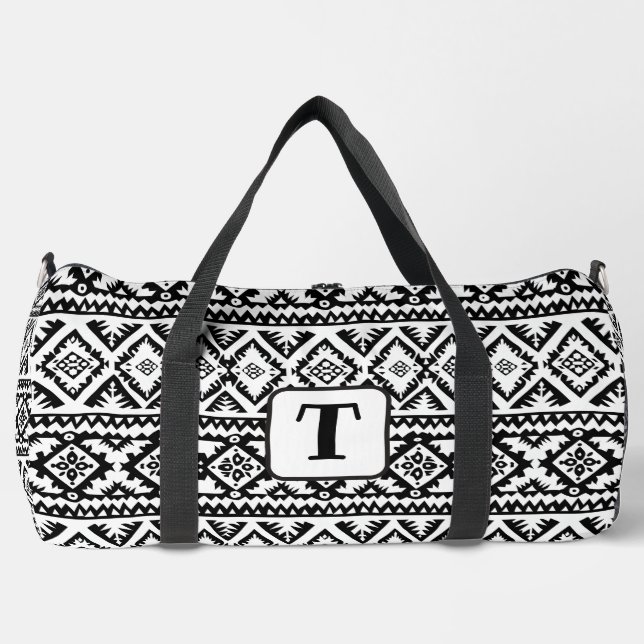 Boho Black White Ethnic pattern 4 Duffle Bag (Front)