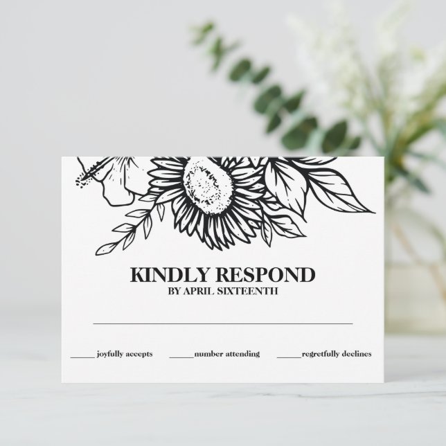 Boho Black & White Sunflower Bouquet Handfasting Enclosure Card (Standing Front)