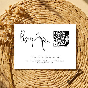 Boho Black White Wedding QR Code Budget RSVP Card