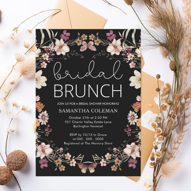 Boho Black Wildflower Bridal Brunch Bridal Shower Invitation (Creator Uploaded)