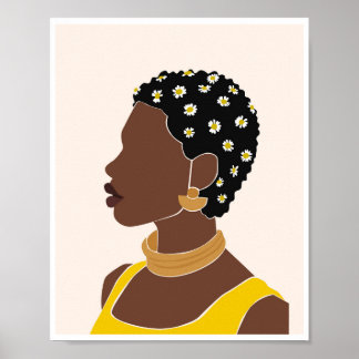 Boho Black Woman Daisy Hair Gold Jewellery Art Poster