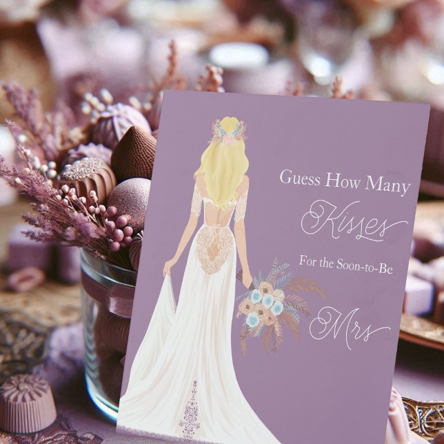  Boho Blonde Hair Bride With Flowers How Many Kiss Pedestal Sign (Creator Uploaded)