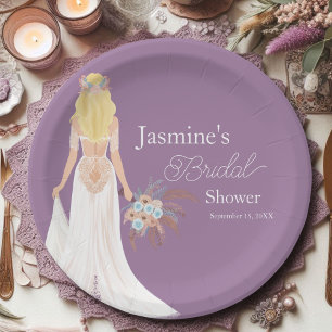  Boho Blonde Hair Bride With Flowers Paper Plate