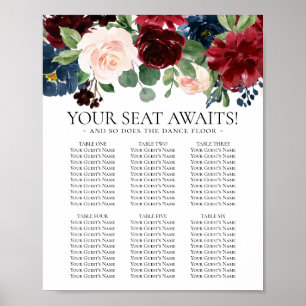 Boho Bloom Burgundy and Navy 6 Table Seating Poster