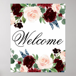 Boho Bloom Burgundy and Navy Any Event Welcome Poster