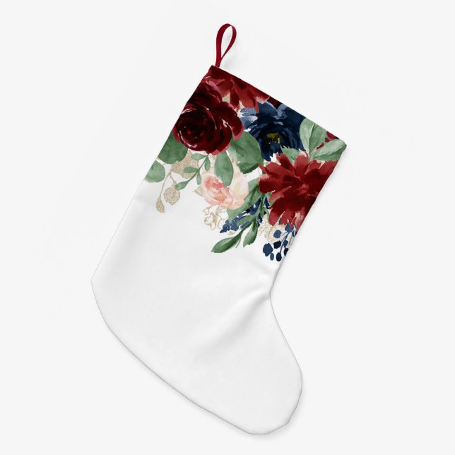 Boho Bloom | Burgundy and Navy Blue Pattern Small Christmas Stocking (Front (Hanging))