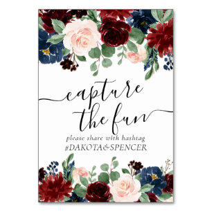 Boho Bloom   Burgundy and Navy Capture Our Love Table Number