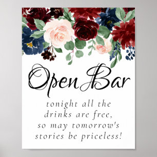 Boho Bloom   Burgundy Blush and Navy Open Bar Poster