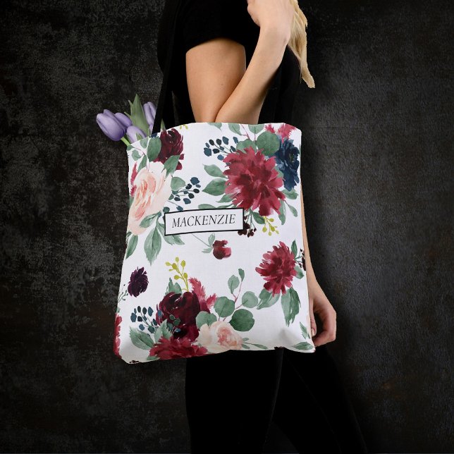 Boho Bloom | Burgundy Red and Navy Blue Bridesmaid Tote Bag (Creator Uploaded)