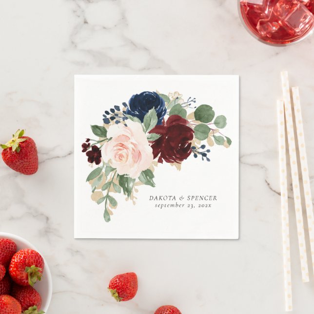 Boho Bloom | Burgundy Red and Navy Blue Custom Napkin (Insitu)