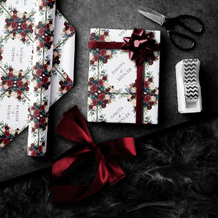 Boho Bloom   Burgundy Red and Navy Blue Custom Wrapping Paper