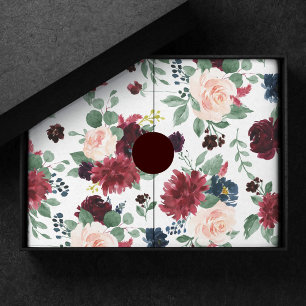 Boho Bloom   Burgundy Red and Navy Blue Floral Tissue Paper